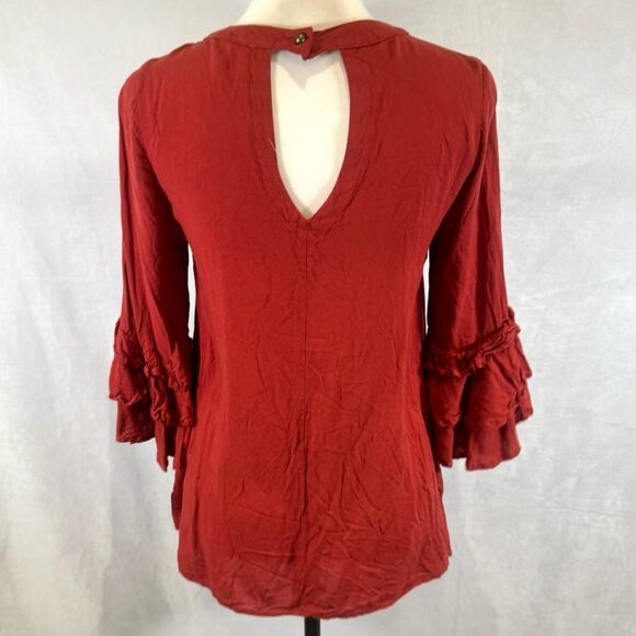 Jodifl rust color keyhole ruffle top size small - Picture 3 of 6